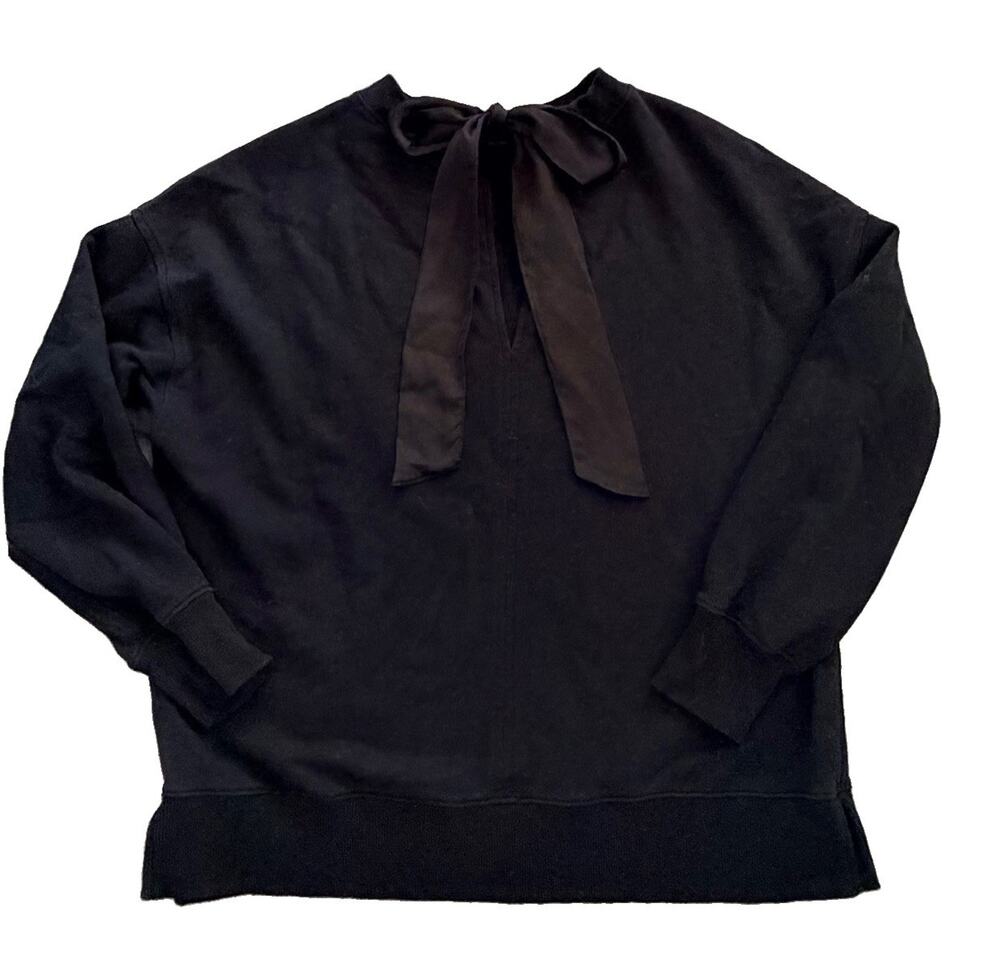 Aerie Big Chill Bow Sweatshirt Black Oversized XS Ribbon Tie American Eagle